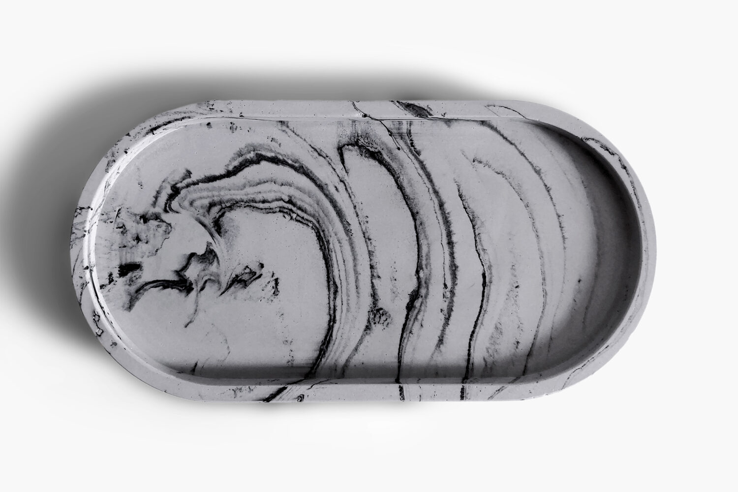 Marble Pill Shaped Tray - Charcoal Trails