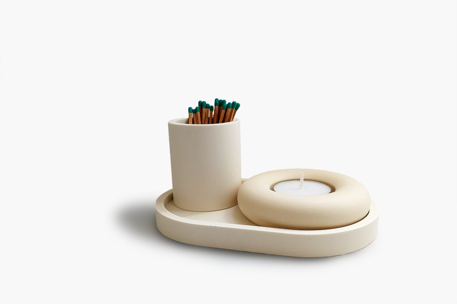 Sand White Round Tea Light Candle Holder Set - Image 3